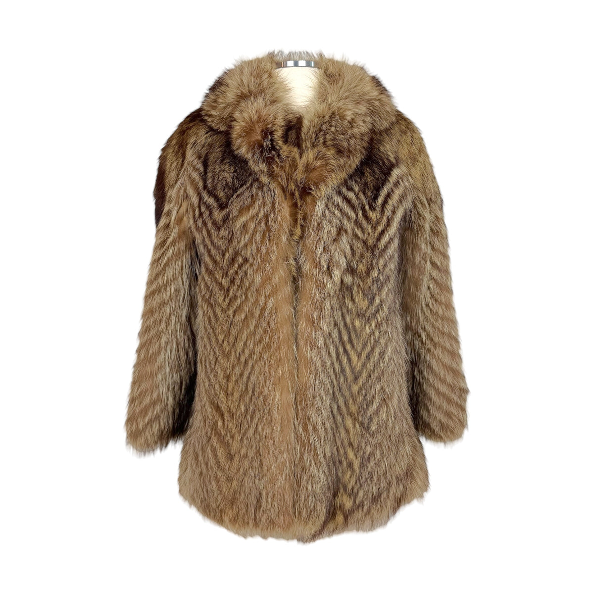 Palody Fox Fur Coat Brown Chevron Stripe 1980s Vintage