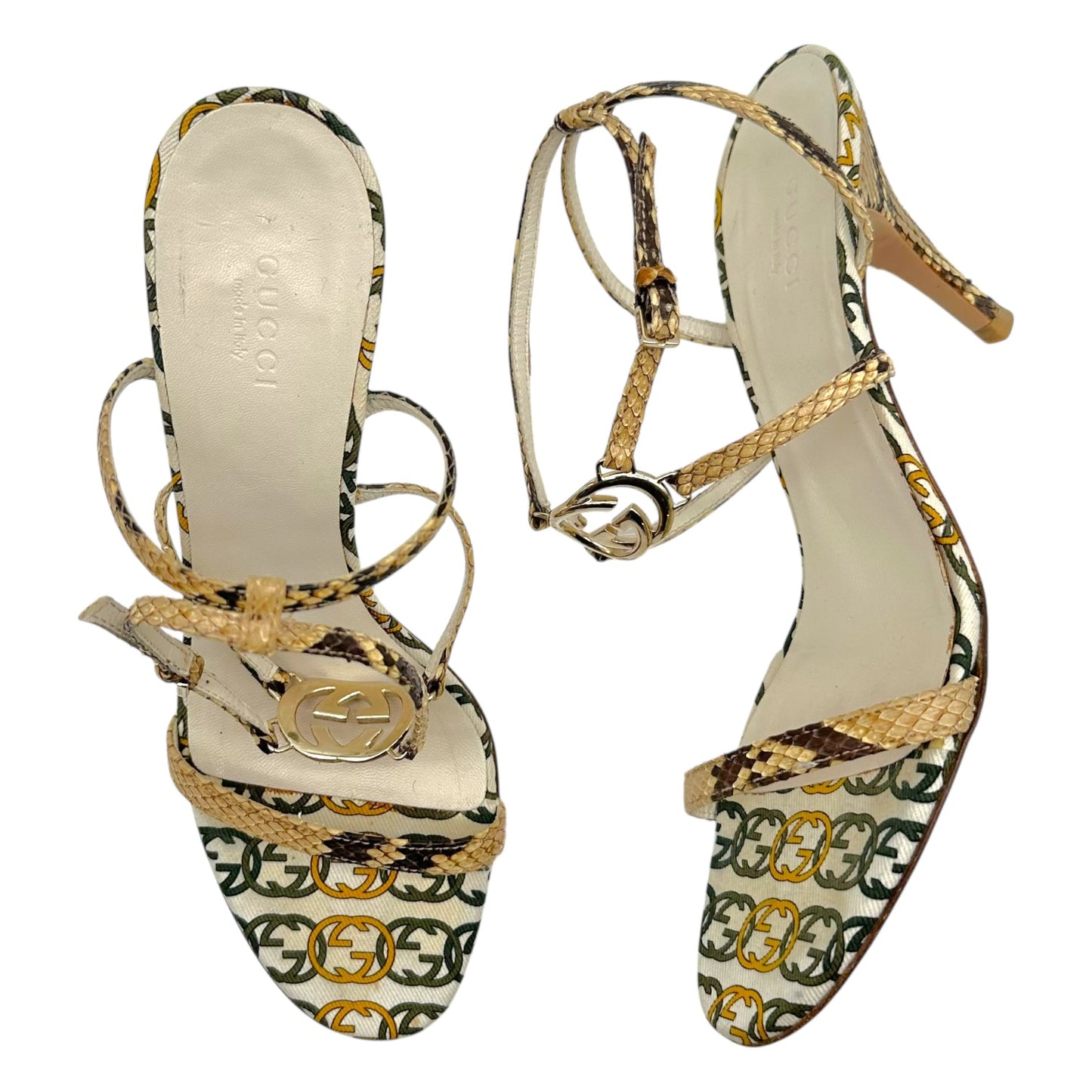 Gucci Python & Green Monogram Logo Charm Heels