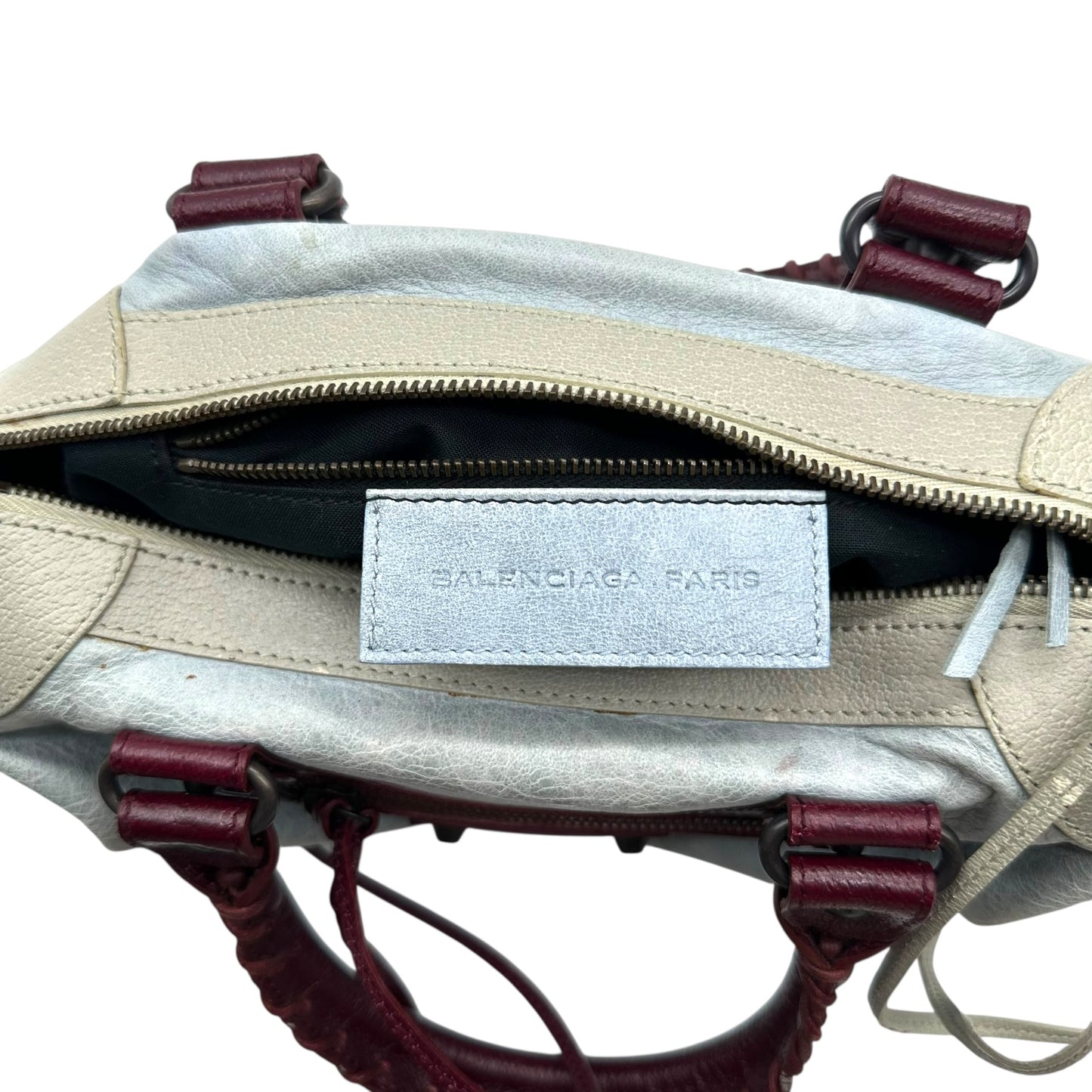 Balenciaga Tri-Colored Burgundy & Blue Mini City 2-Way Bag