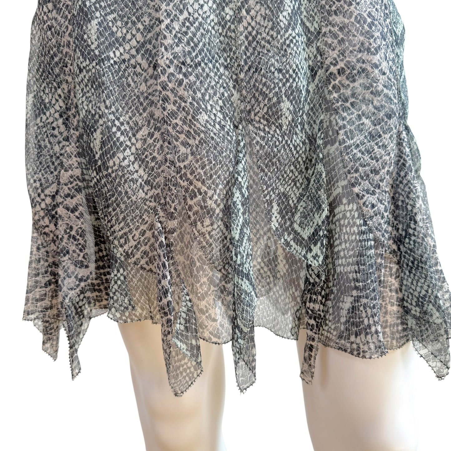 Louis Vuitton Blue Snakeskin Print Sheer Silk Tiered Mini Skirt