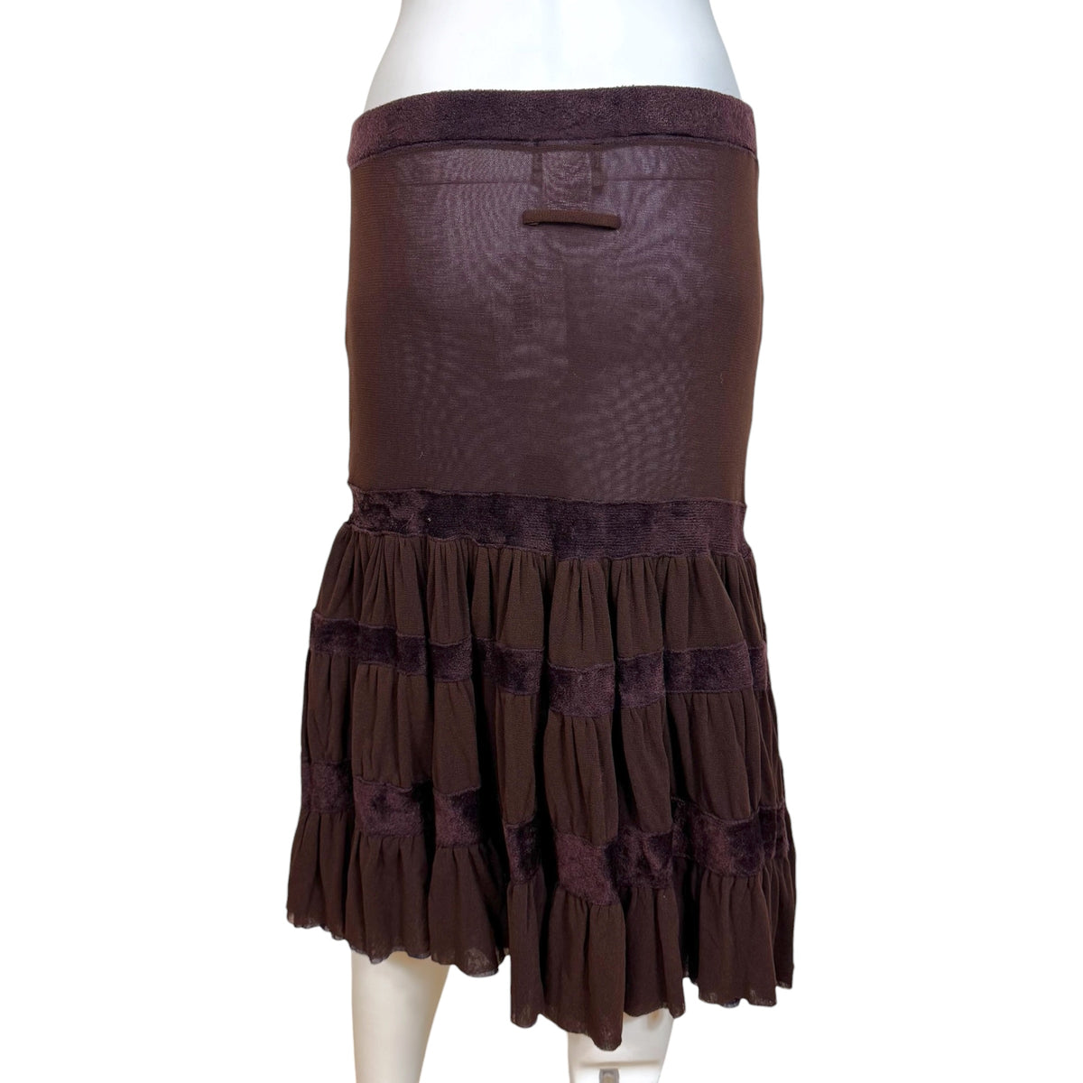 Jean Paul Gaultier Burgundy Mesh & Velvet Tiered Tutu Hem Midi Skirt