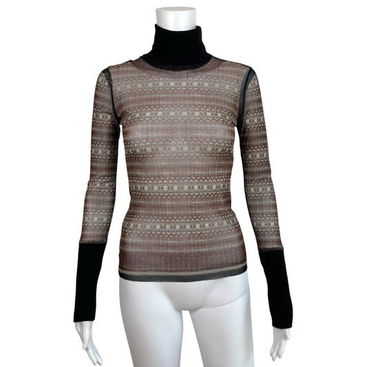 Jean Paul Gaultier Brown & Gray Nordic Print Mesh Longsleeve Top