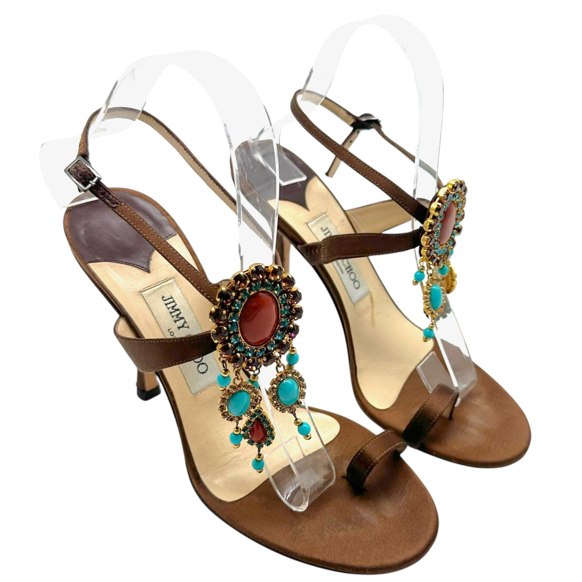 Jimmy Choo Turquoise Crystal Embellished Sandal Heels