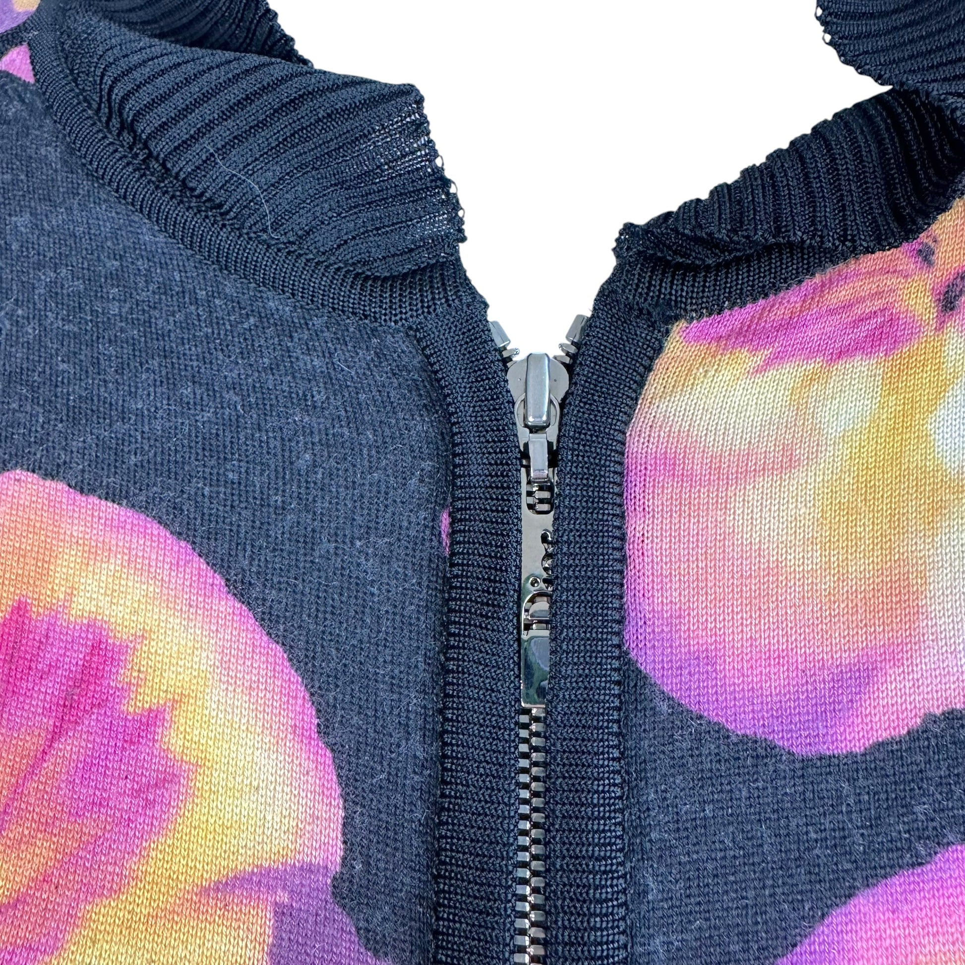 Christian Dior Silk Zip-Up Top Black Floral Lips Print