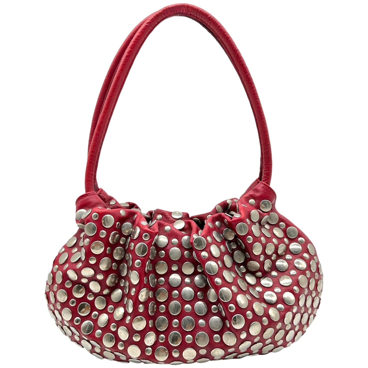 Sonia Rykiel Red Leather & Silver Studded Domino Bag