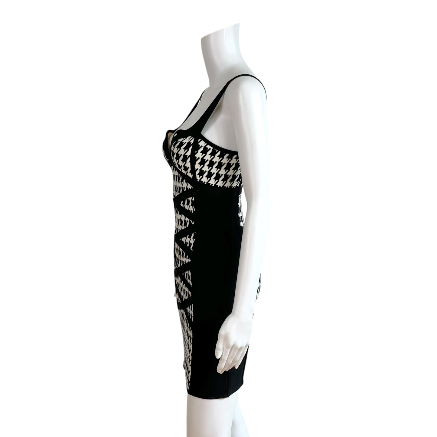 Herve Leger Houndstooth Print Bandage Mini Dress