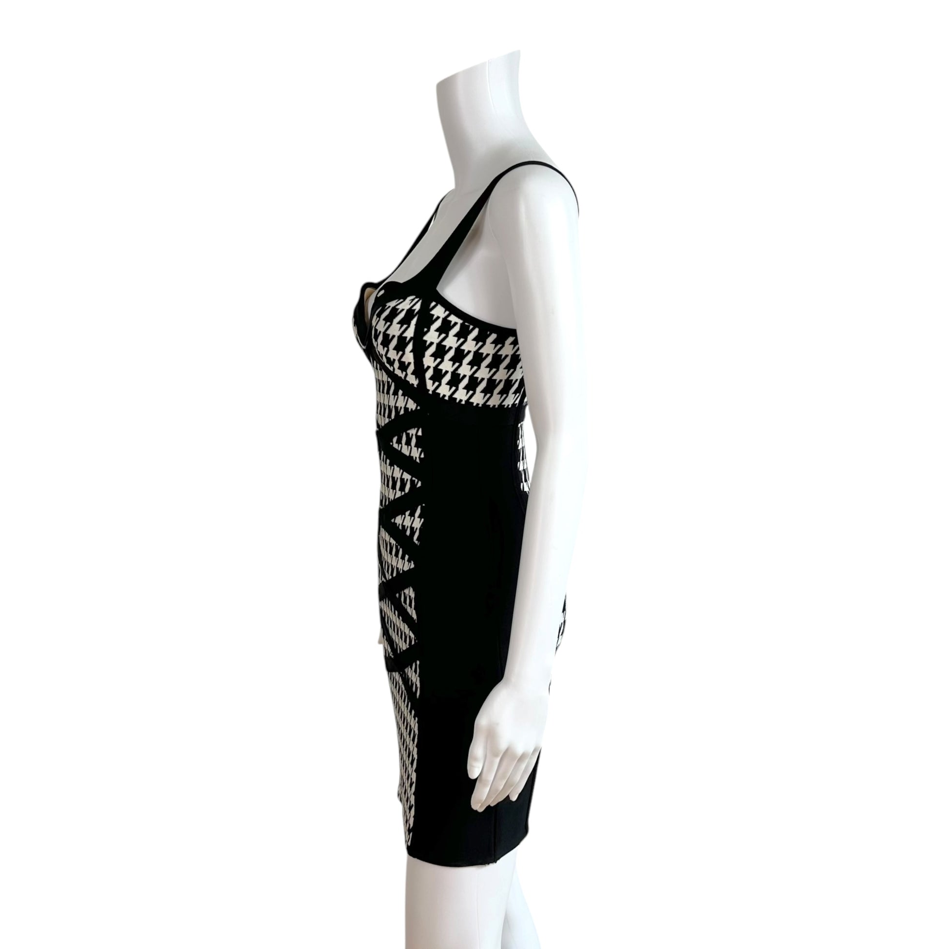 Herve Leger Houndstooth Print Bandage Mini Dress
