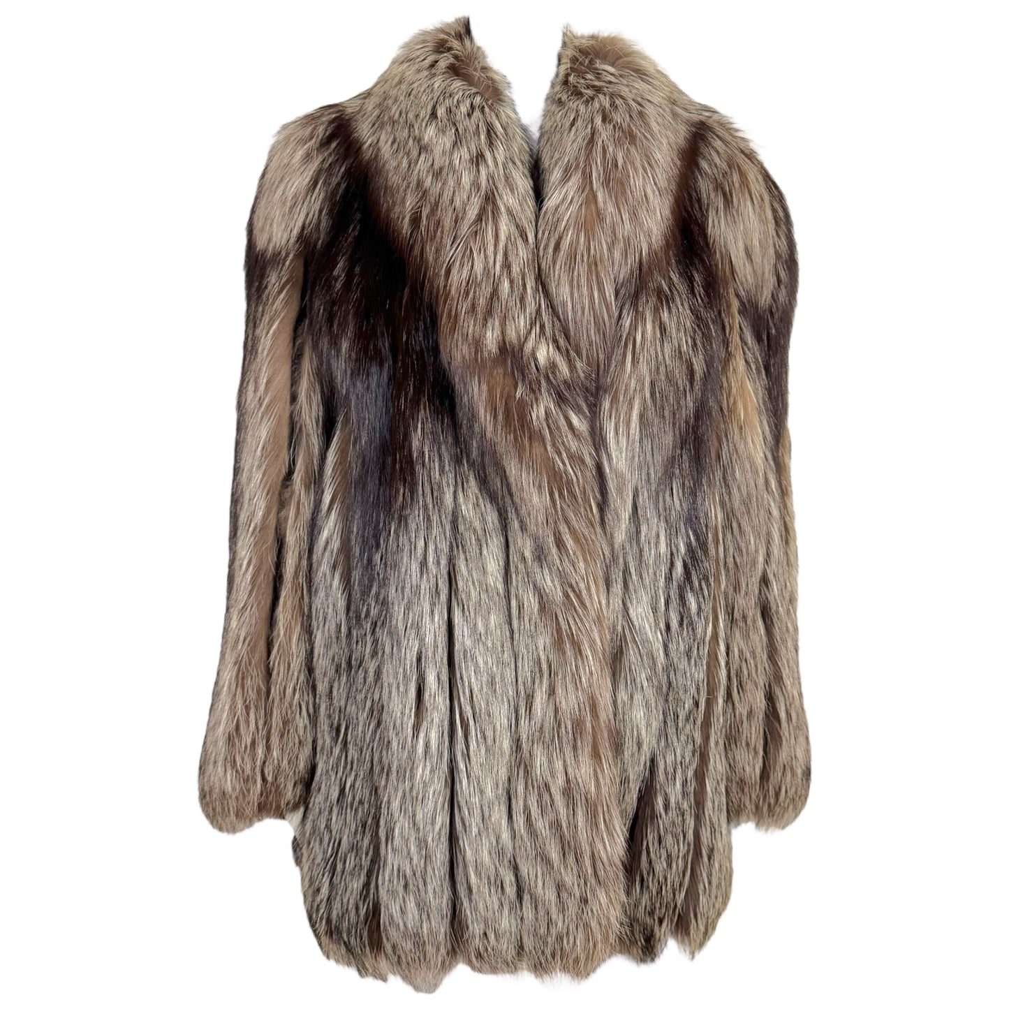 Saga Fox Silver Fox Fur Coat White Brown 1990s Vintage