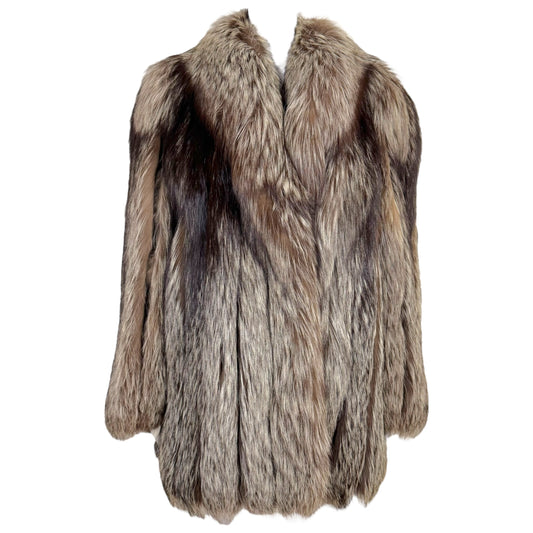 Saga Fox Silver Fox Fur Coat White Brown 1990s Vintage
