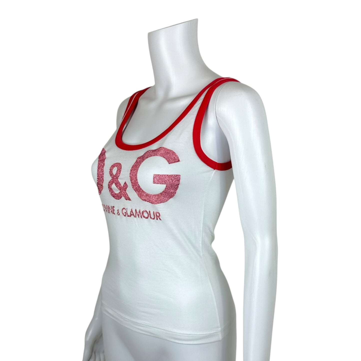 D&G Dolce & Gabbana Pink White Logo Tank Top