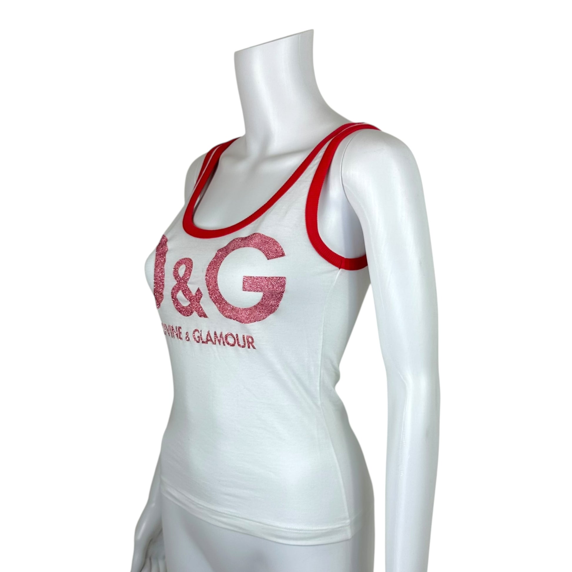 D&G Dolce & Gabbana Pink White Logo Tank Top