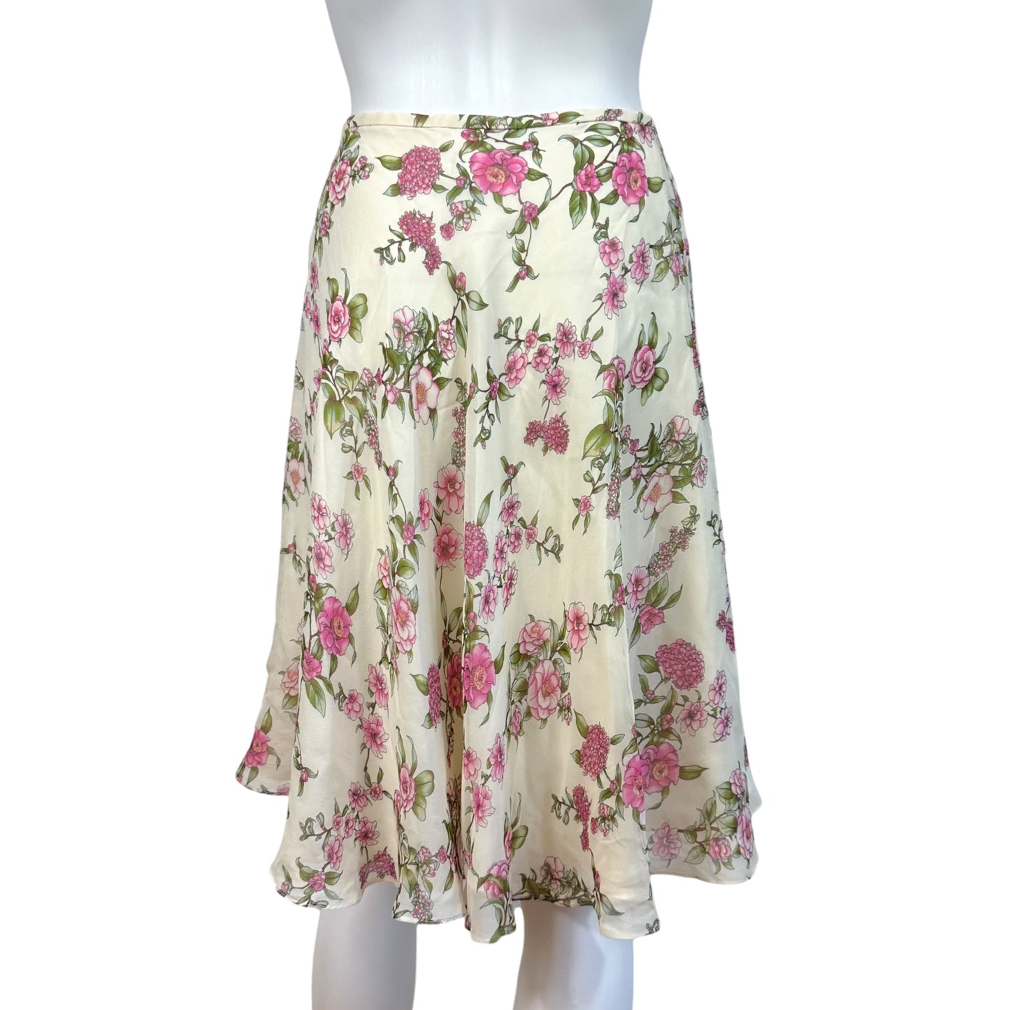 Escada Pink & White Floral Silk Blouse & Midi Skirt Set