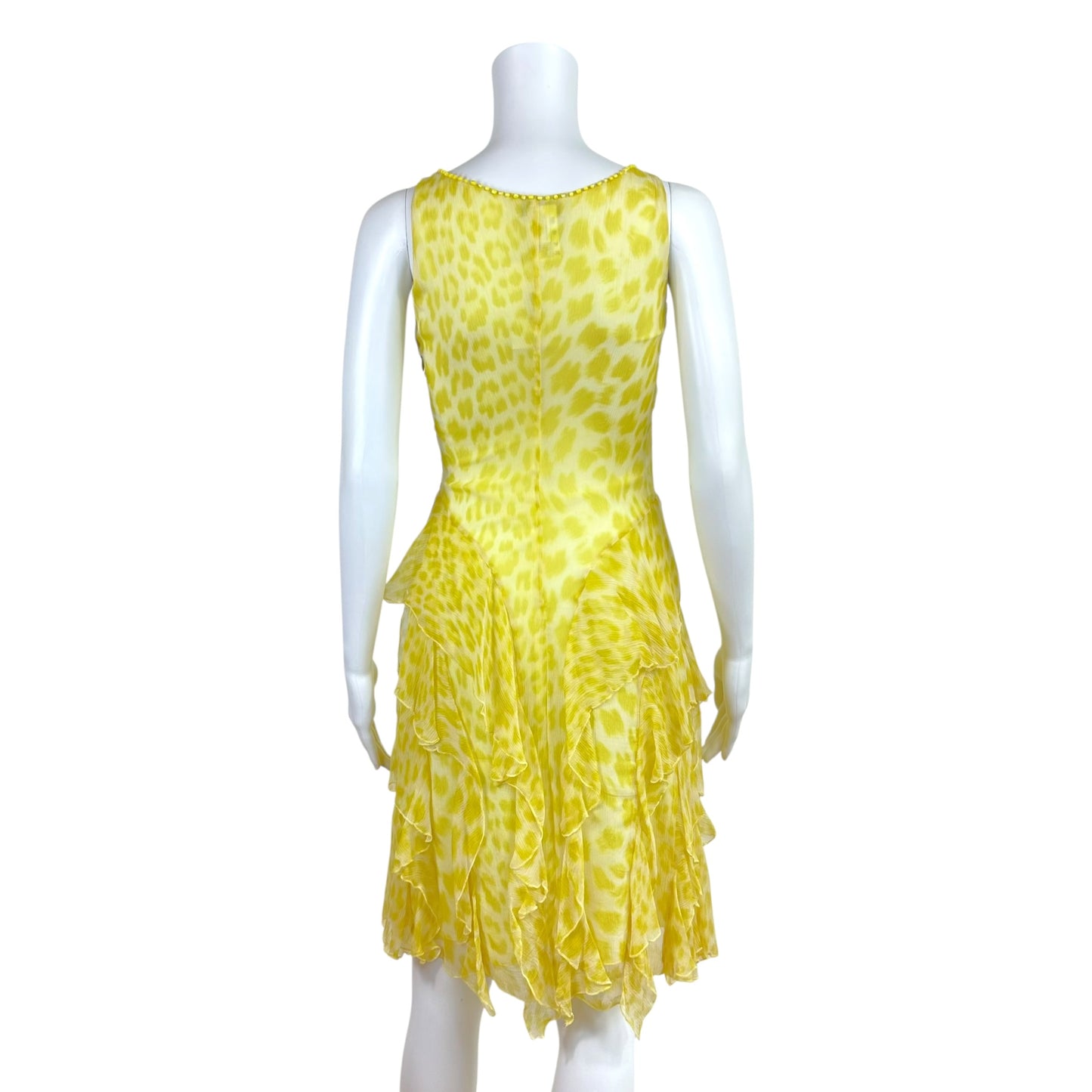 Blumarine Yellow Leopard Print Silk Midi Dress