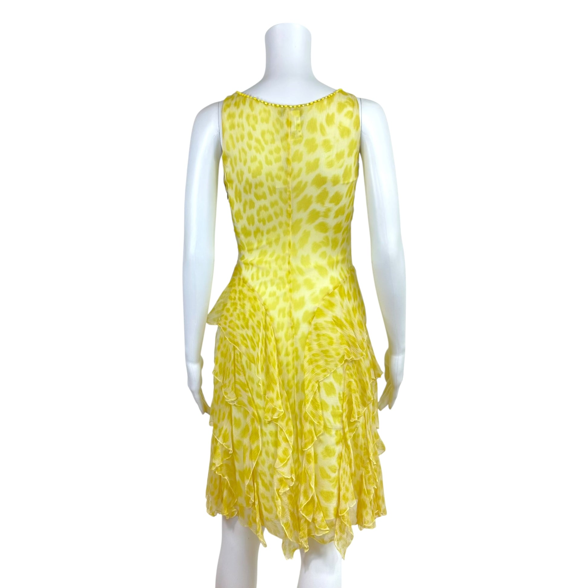 Blumarine Yellow Leopard Print Silk Midi Dress