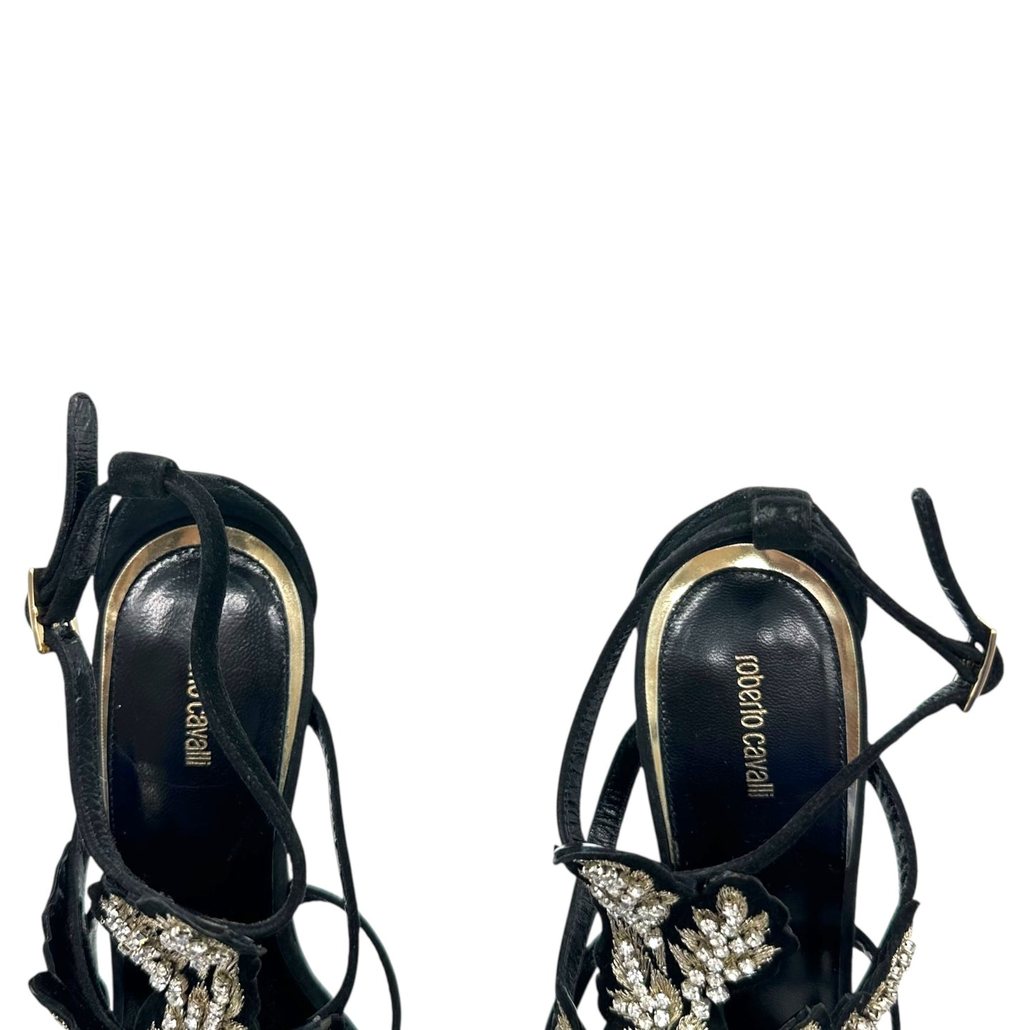 Roberto Cavalli Black Suede Crystal Embellished Heels - Outfit Repeater