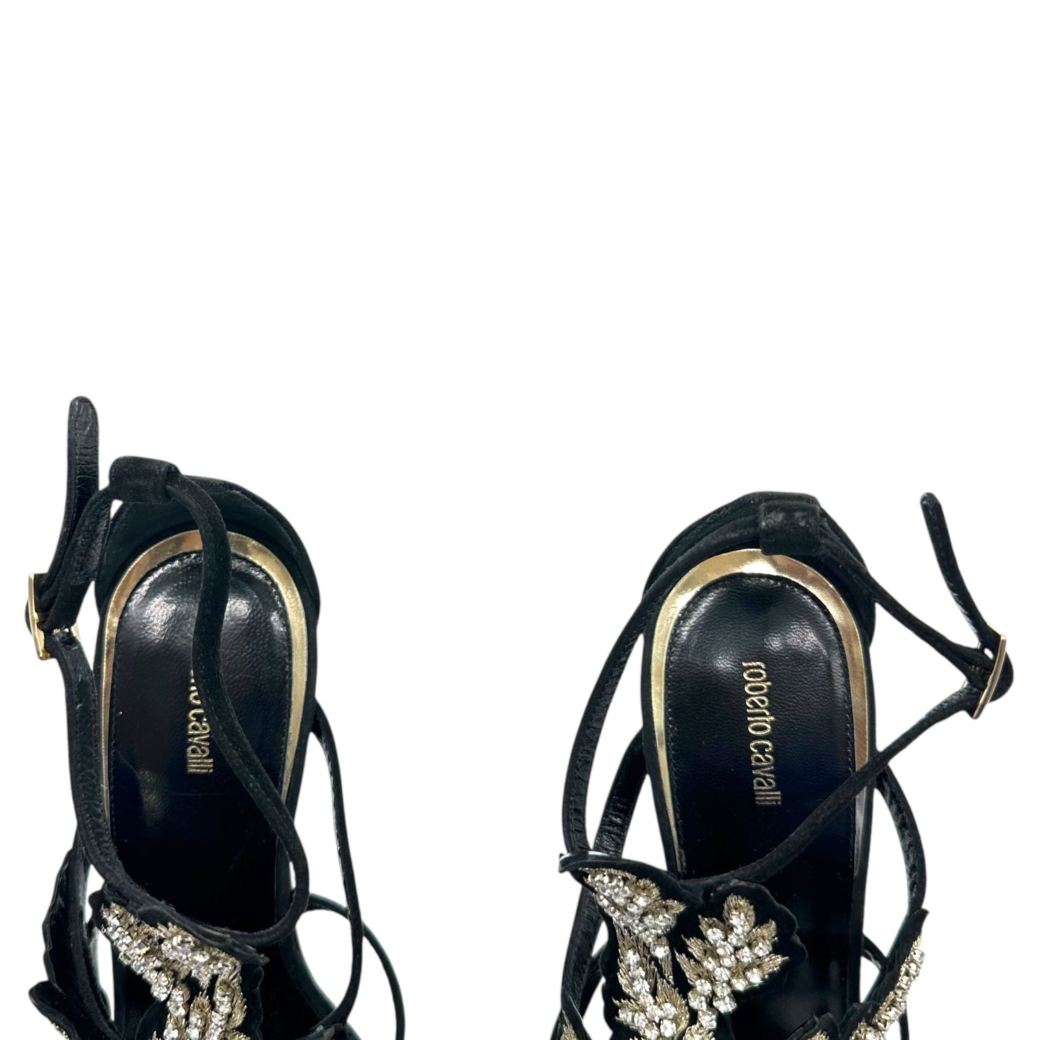 Roberto Cavalli Black Suede Crystal Embellished Heels - Outfit Repeater