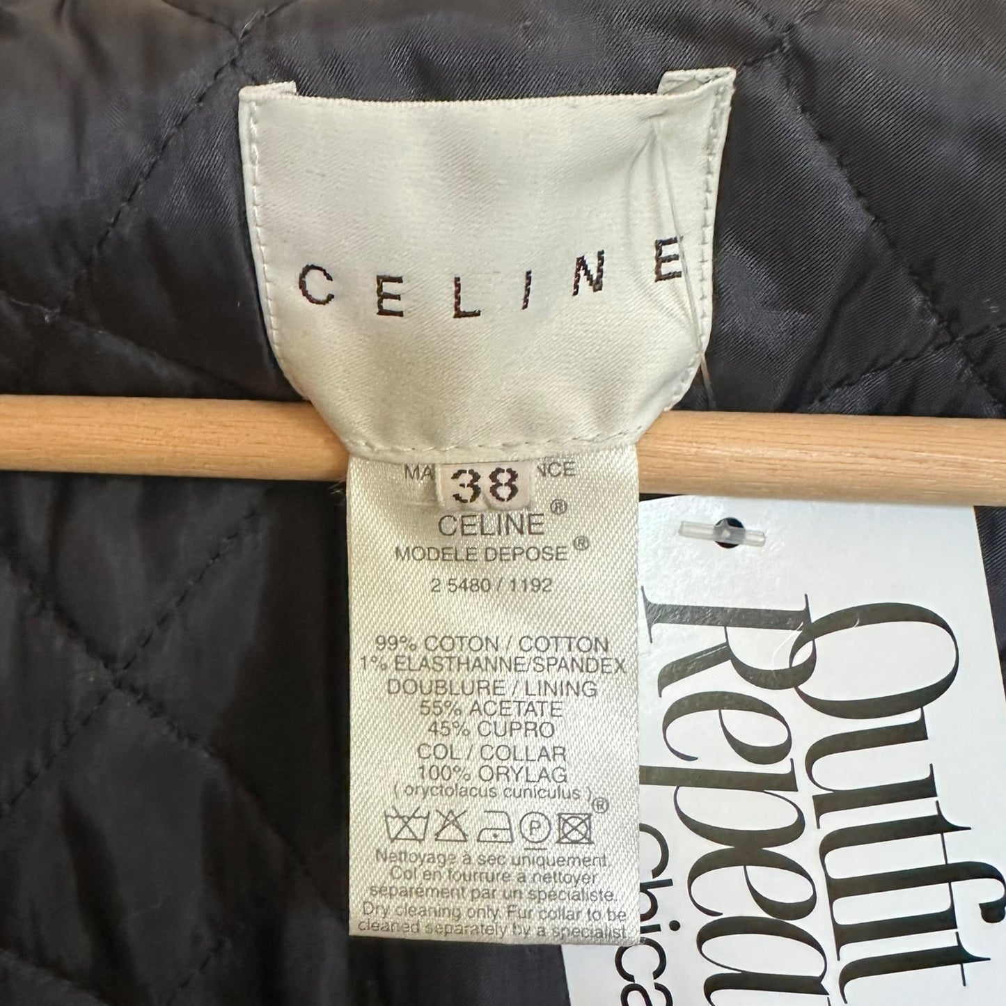 Celine Rabbit Fur Trim Hooded Navy Blue Bomber Jacket
