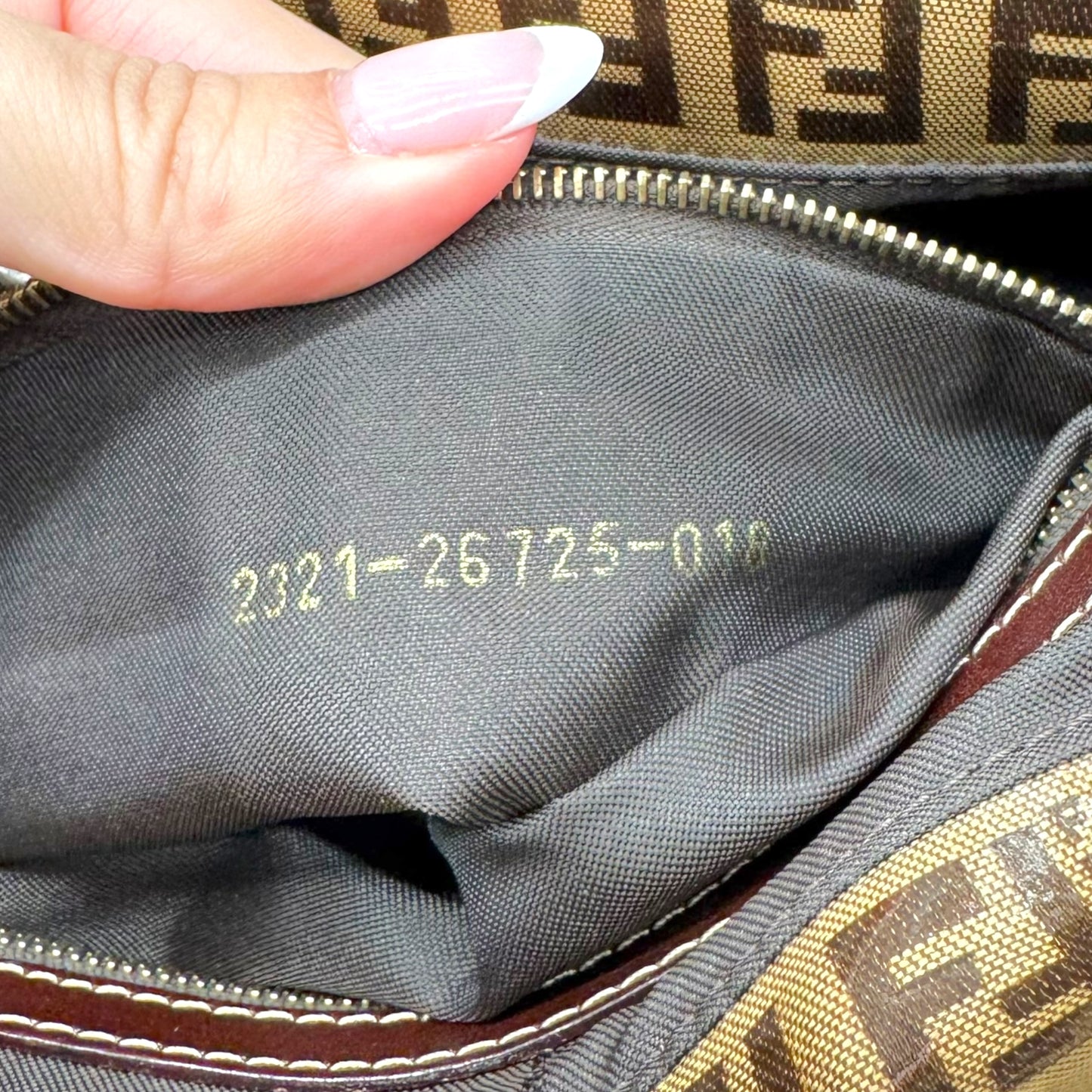 Fendi Tan Zucchino Monogram Coated Fold-Over Baguette Bag - Outfit Repeater