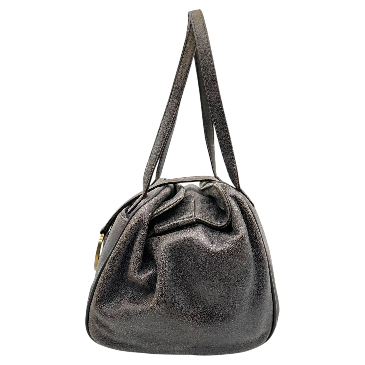 Christian Dior Brown Distressed Leather Small Bowler Bag