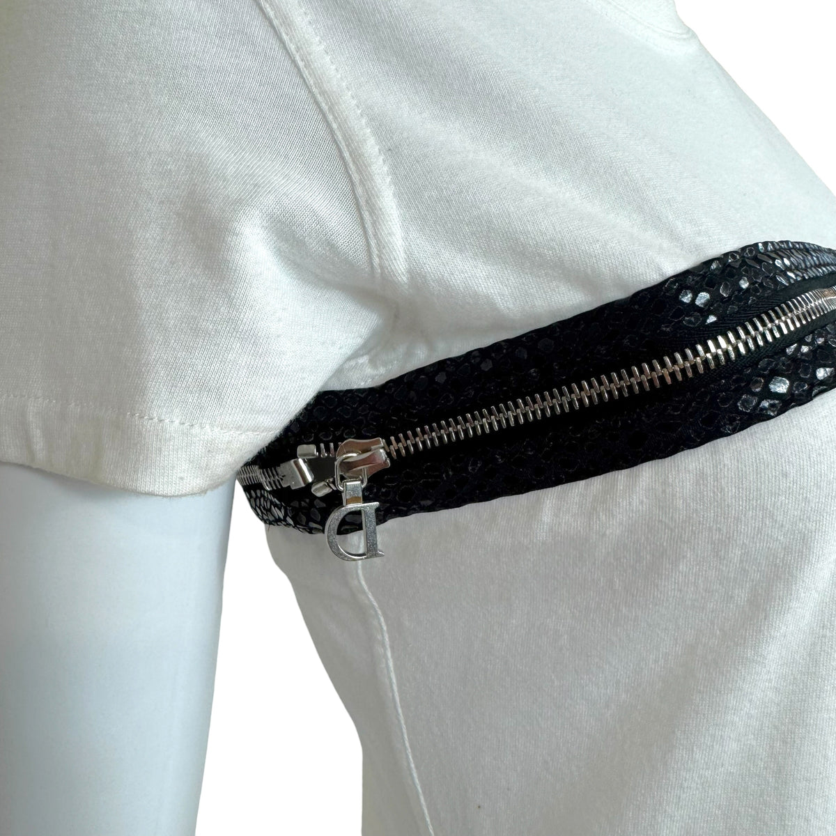 Christian Dior Black White Snakeskin Zippered T-Shirt