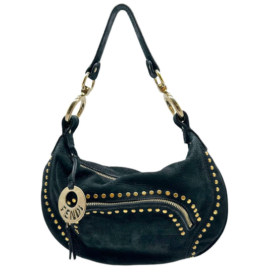 Fendi Black Suede Mini Shoulder Bag With Gold Studs
