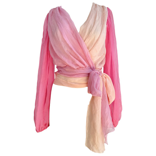 Dolce & Gabbana Pink Ombre Silk Cropped Wrap Blouse