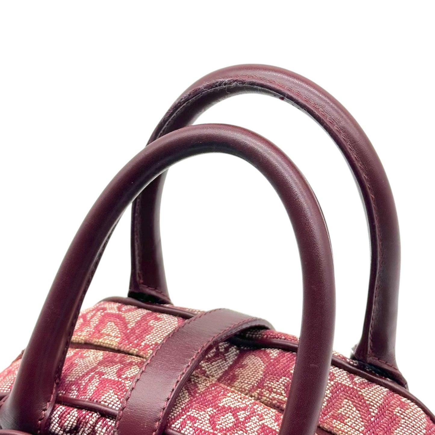 Christian Dior Burgundy Trotter Monogram Small Double Saddle Bowler Handbag
