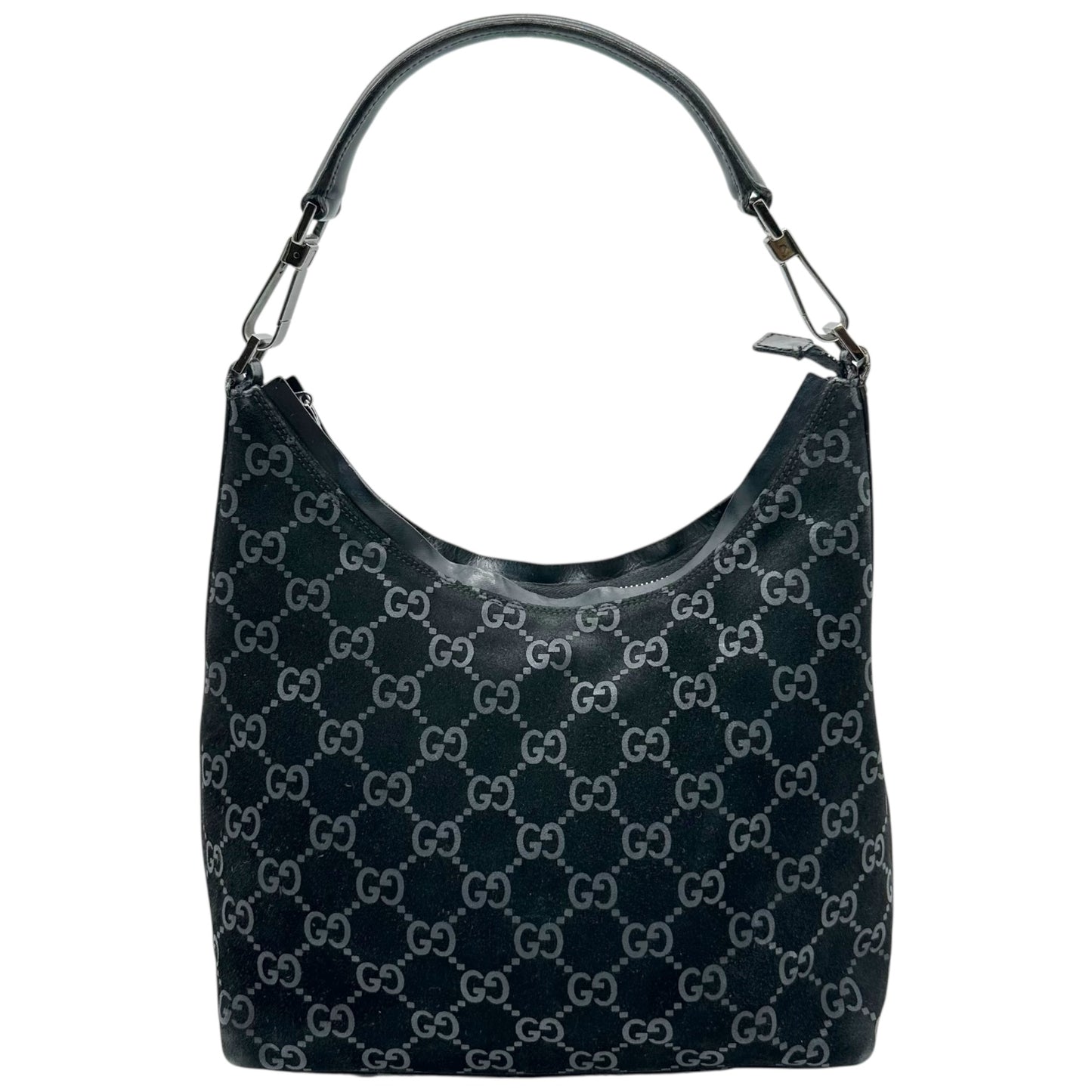 Gucci Black Suede Monogram Shoulder Bag
