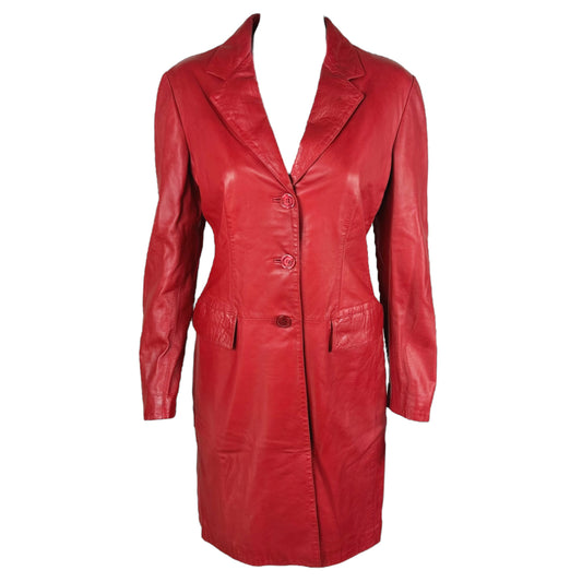 D&G Dolce & Gabbana Red Leather Longline Coat