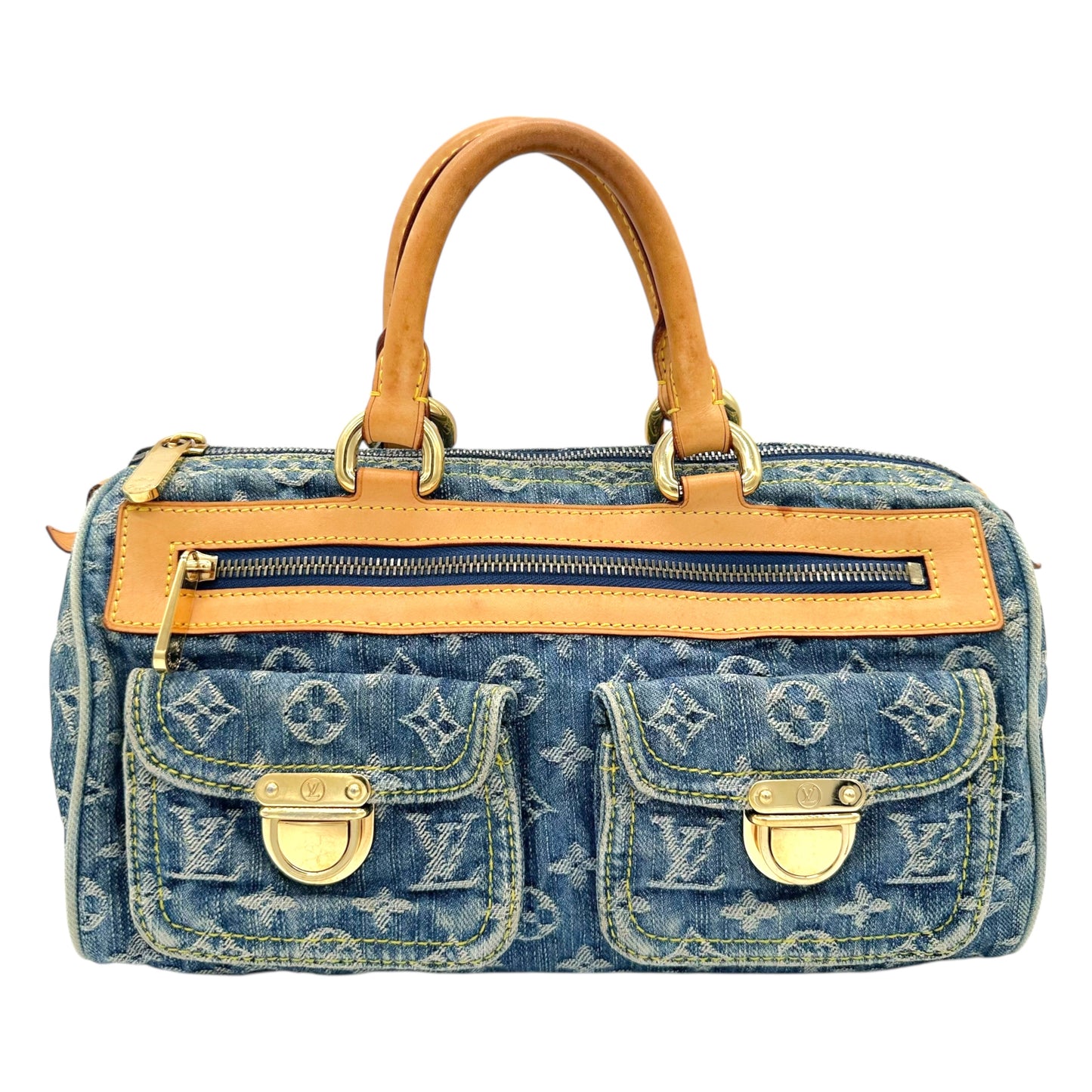 Louis Vuitton Blue Denim Speedy Bag with Leather Accents