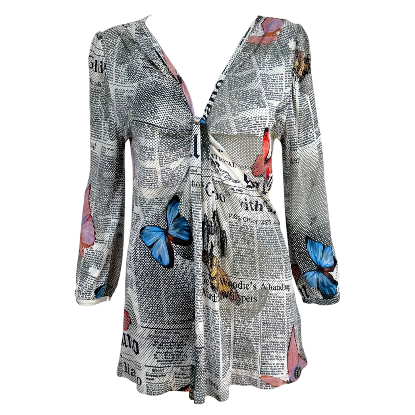 Galliano Gazette Butterfly & Newsprint Blouse Top