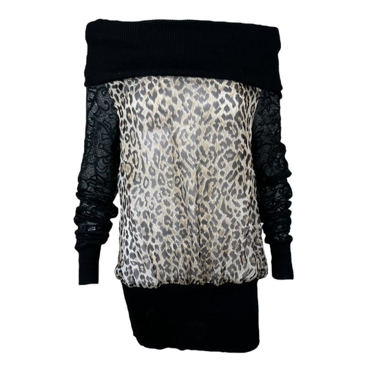 D&G Dolce & Gabbana Leopard Print Silk & Lace Off Shoulder Sweater