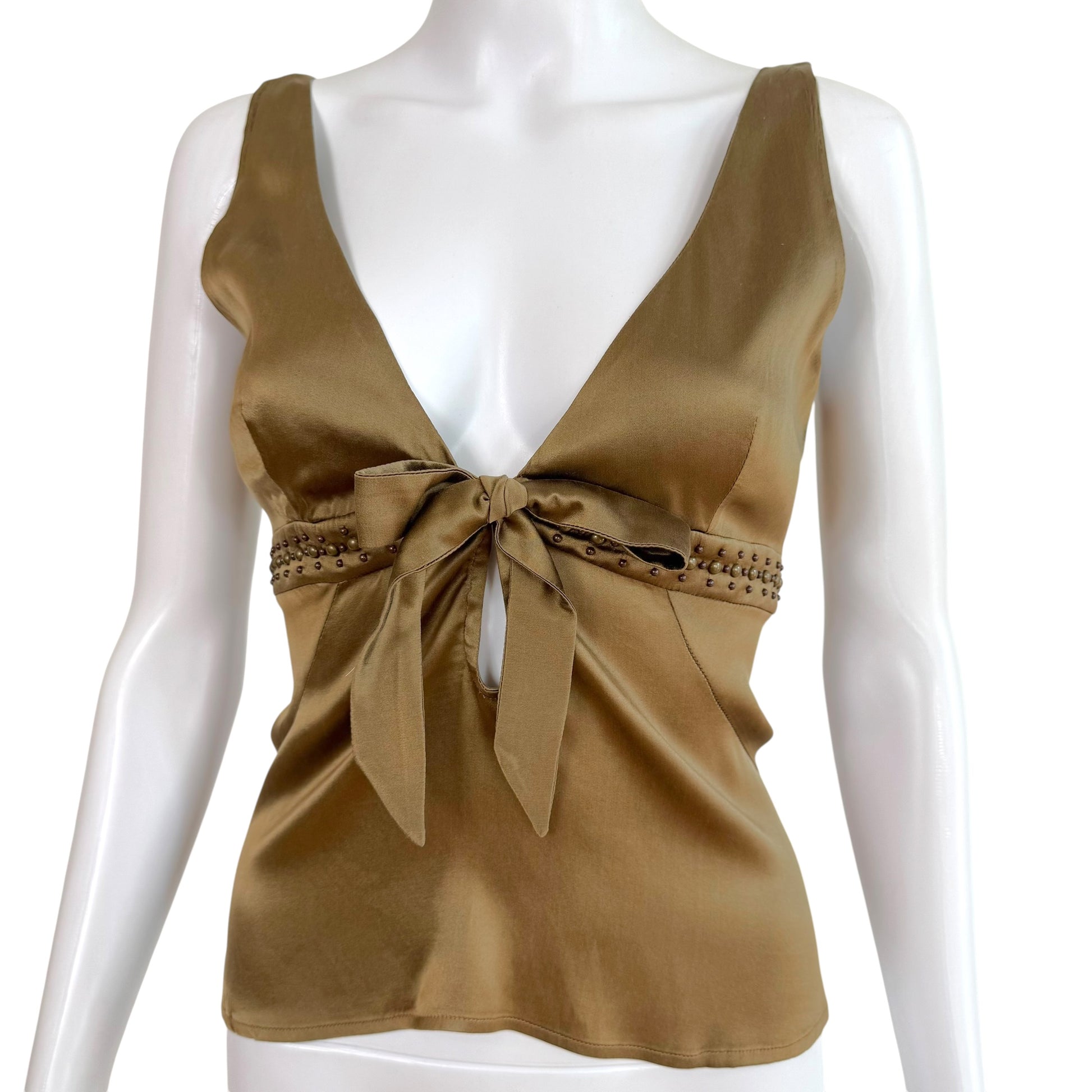 Roberto Cavalli Silk Sleeveless Blouse Brown Tie-Front