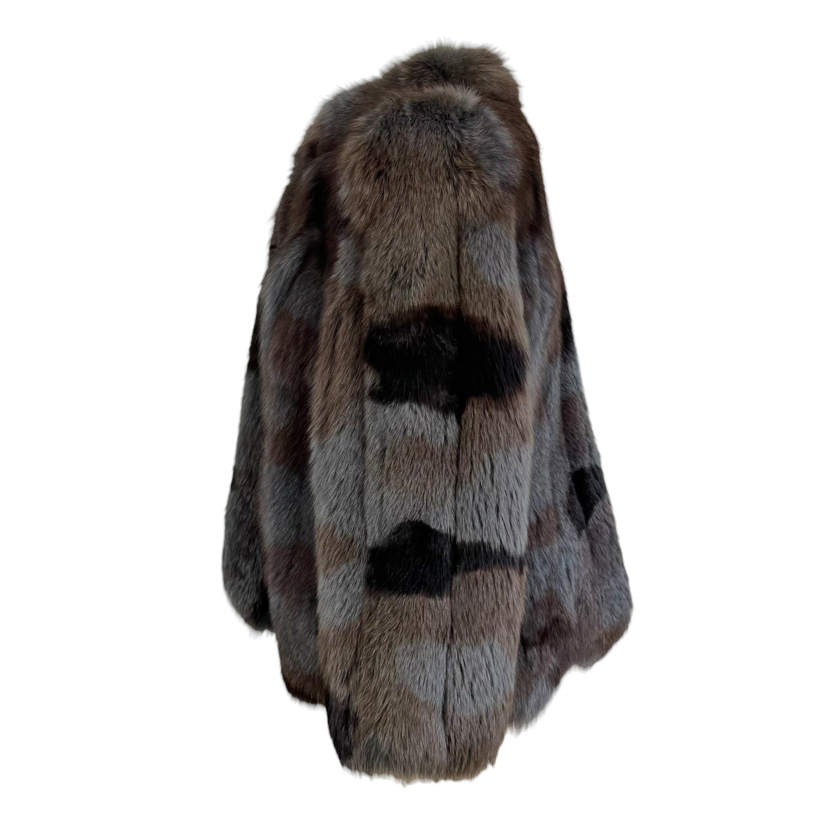 Nakamura Fur Dyed Fox Fur Coat Gray Brown Black Scalloped Hem