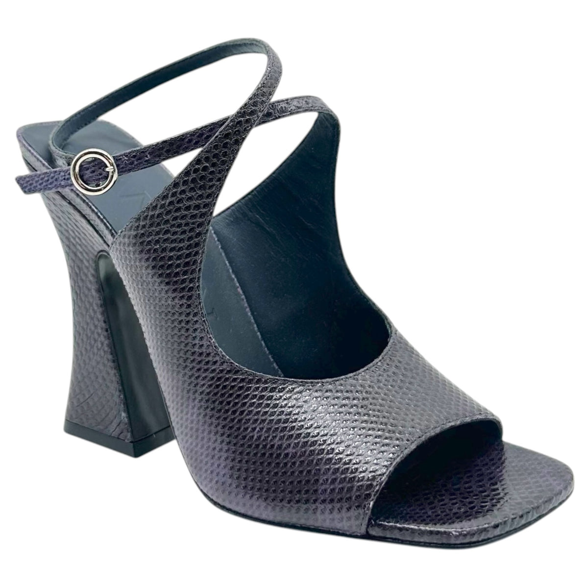 Lanvin Deep Purple Lizard Skin Square Toe Sandal Heels NEW