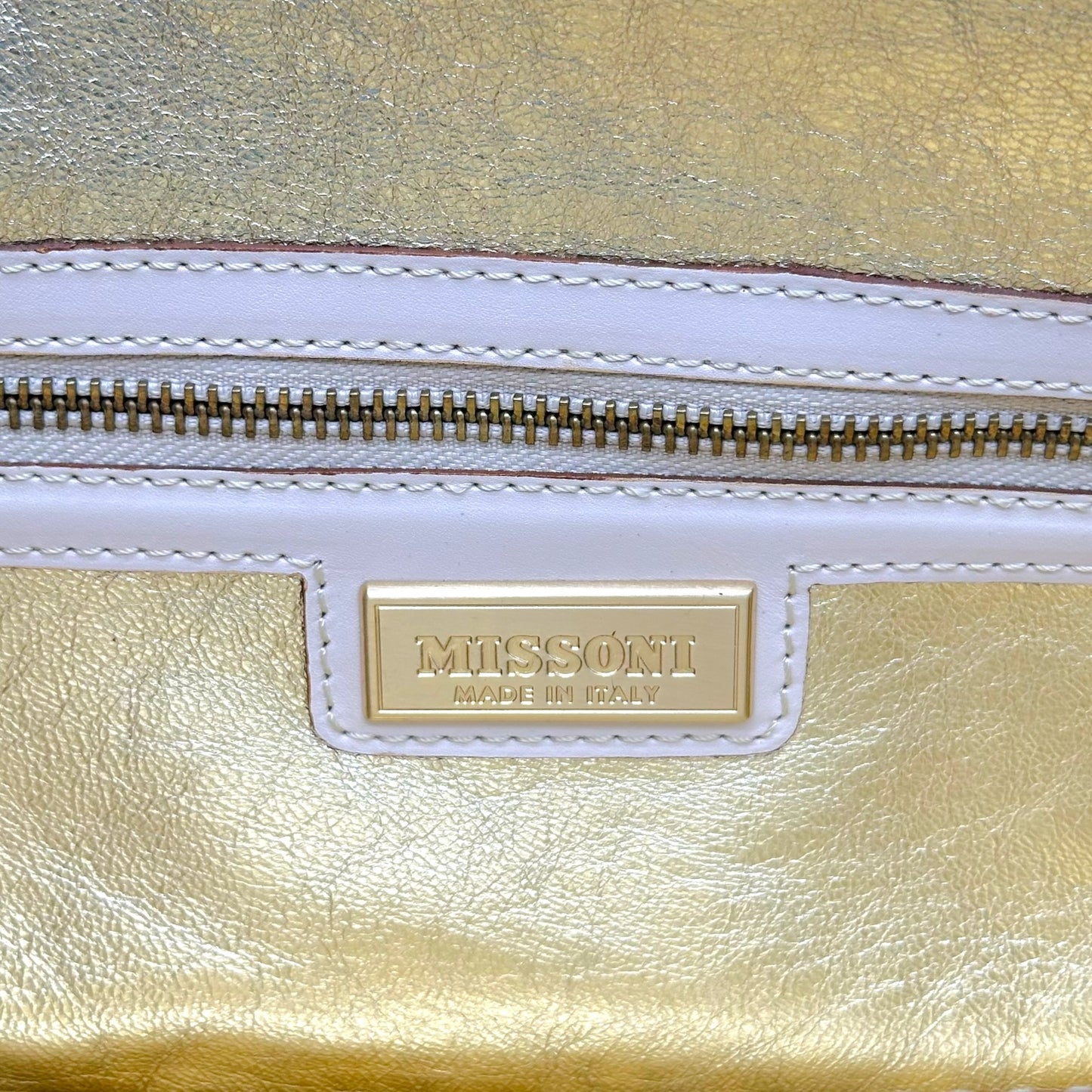 Missoni Shoulder Bag Ivory Leather Multicolor Chevron Knit