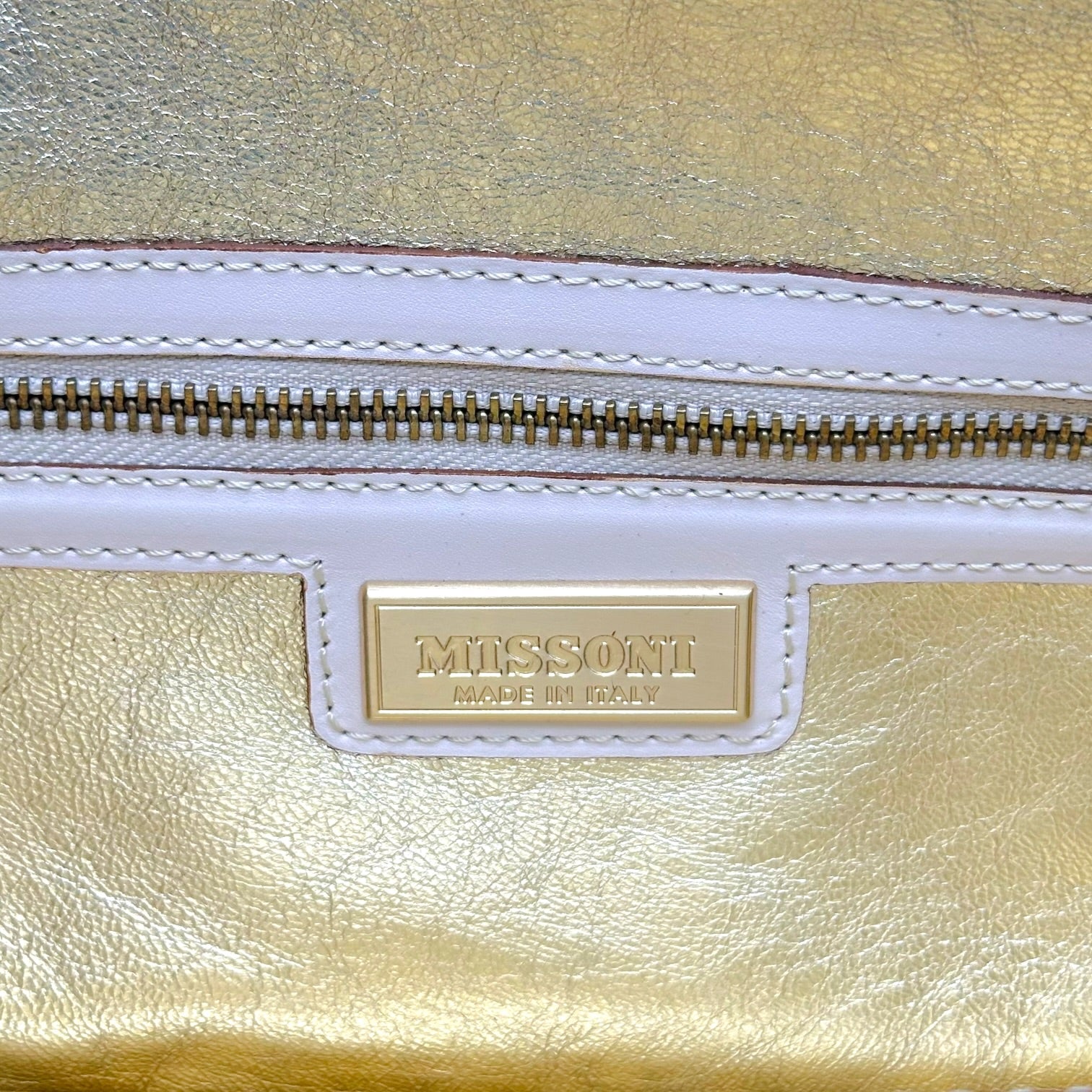 Missoni Shoulder Bag Ivory Leather Multicolor Chevron Knit