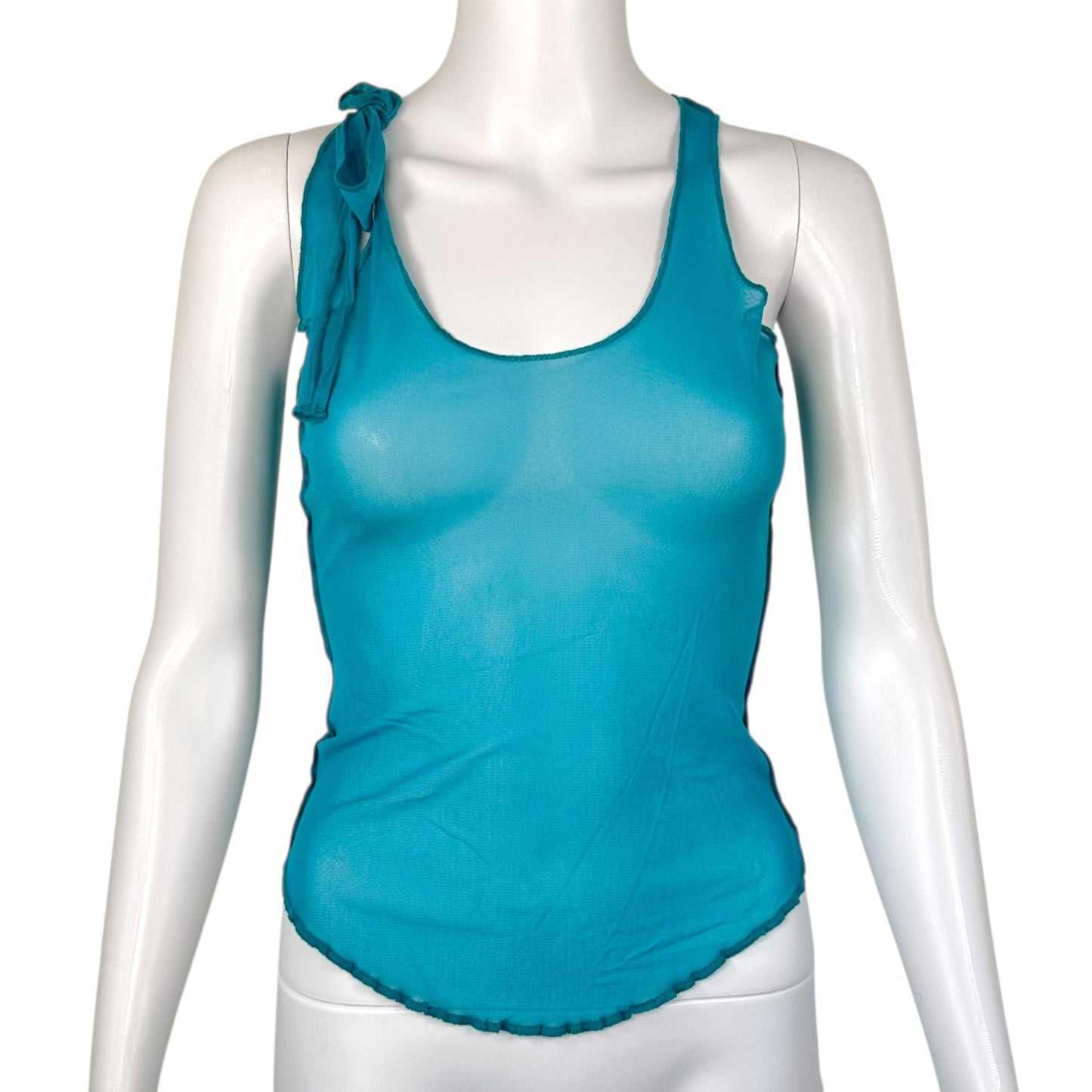 Jean Paul Gaultier Turquoise Mesh Tie Shoulder Tank Top