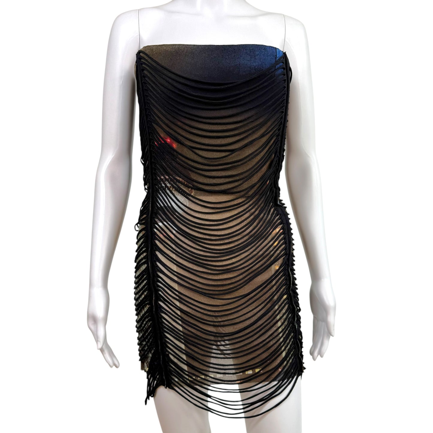 Jean Paul Gaultier x Shayne Oliver Slashed Overlay Corseted Mesh Mini Dress