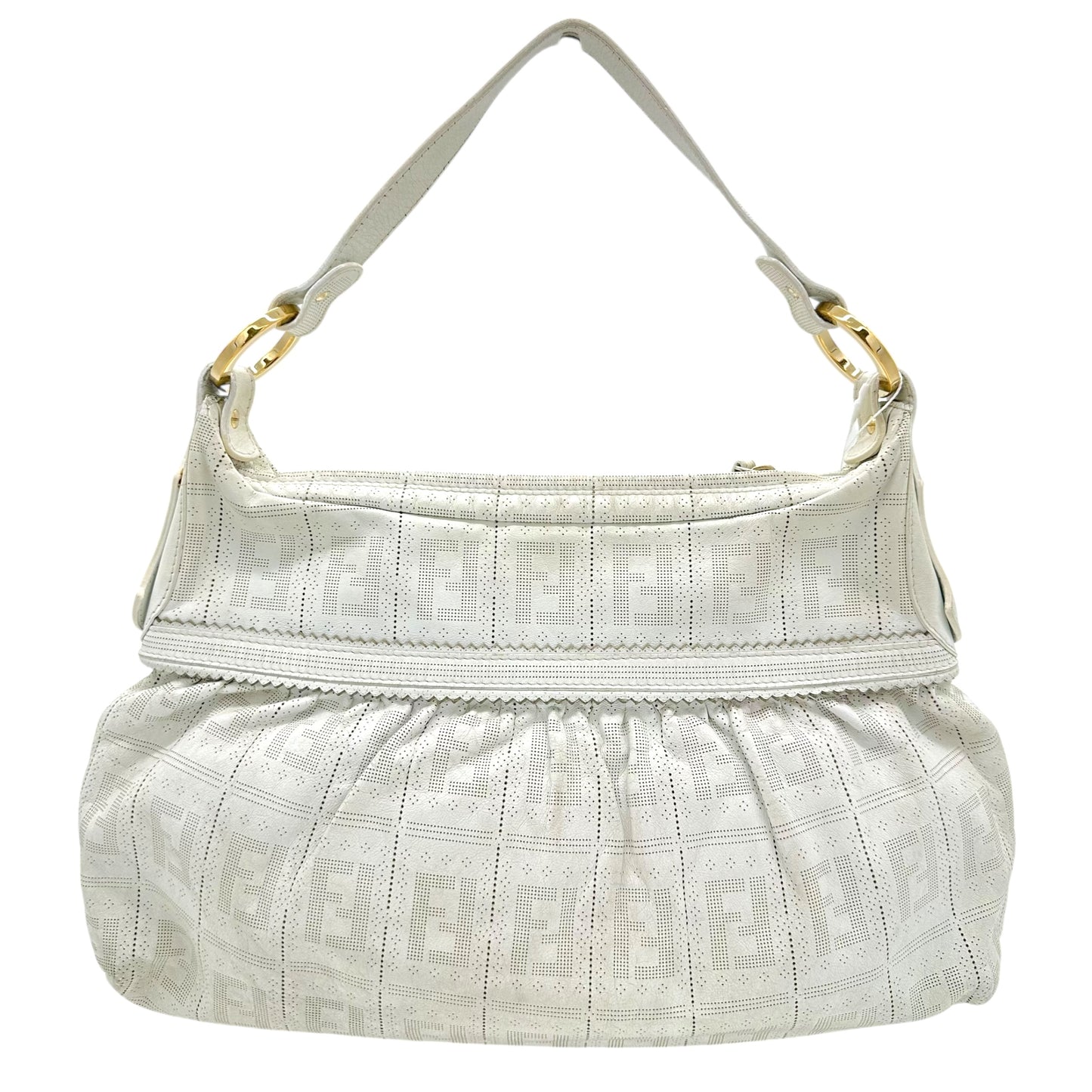 Fendi White Leather Perforated Zucca Monogram Large Chef Bag - Outfit Repeater