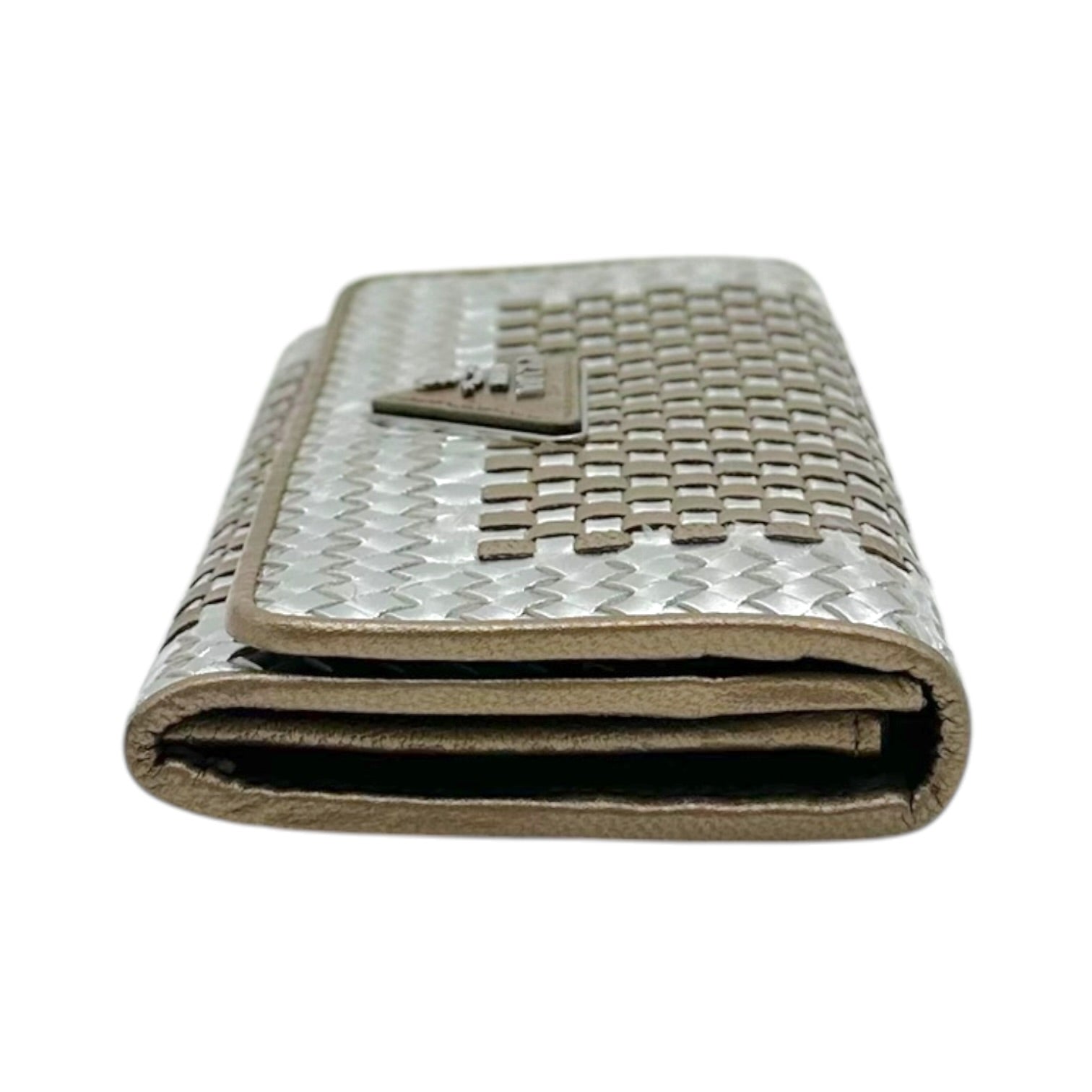 Prada Woven Long Wallet Metallic Silver Gold