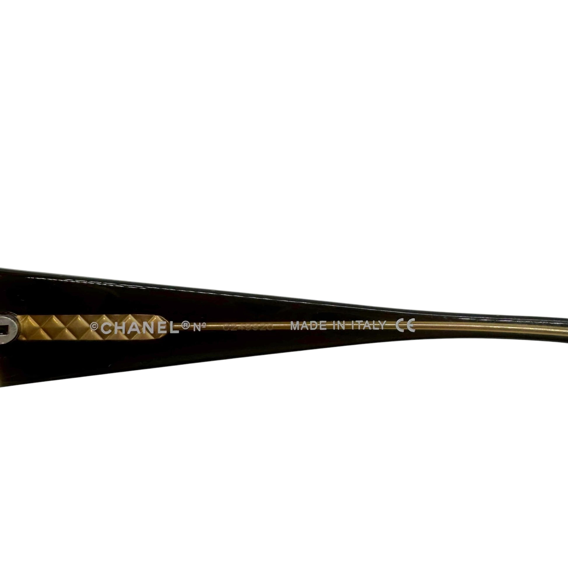 Chanel Oval Sunglasses Black Yellow Logo Arms