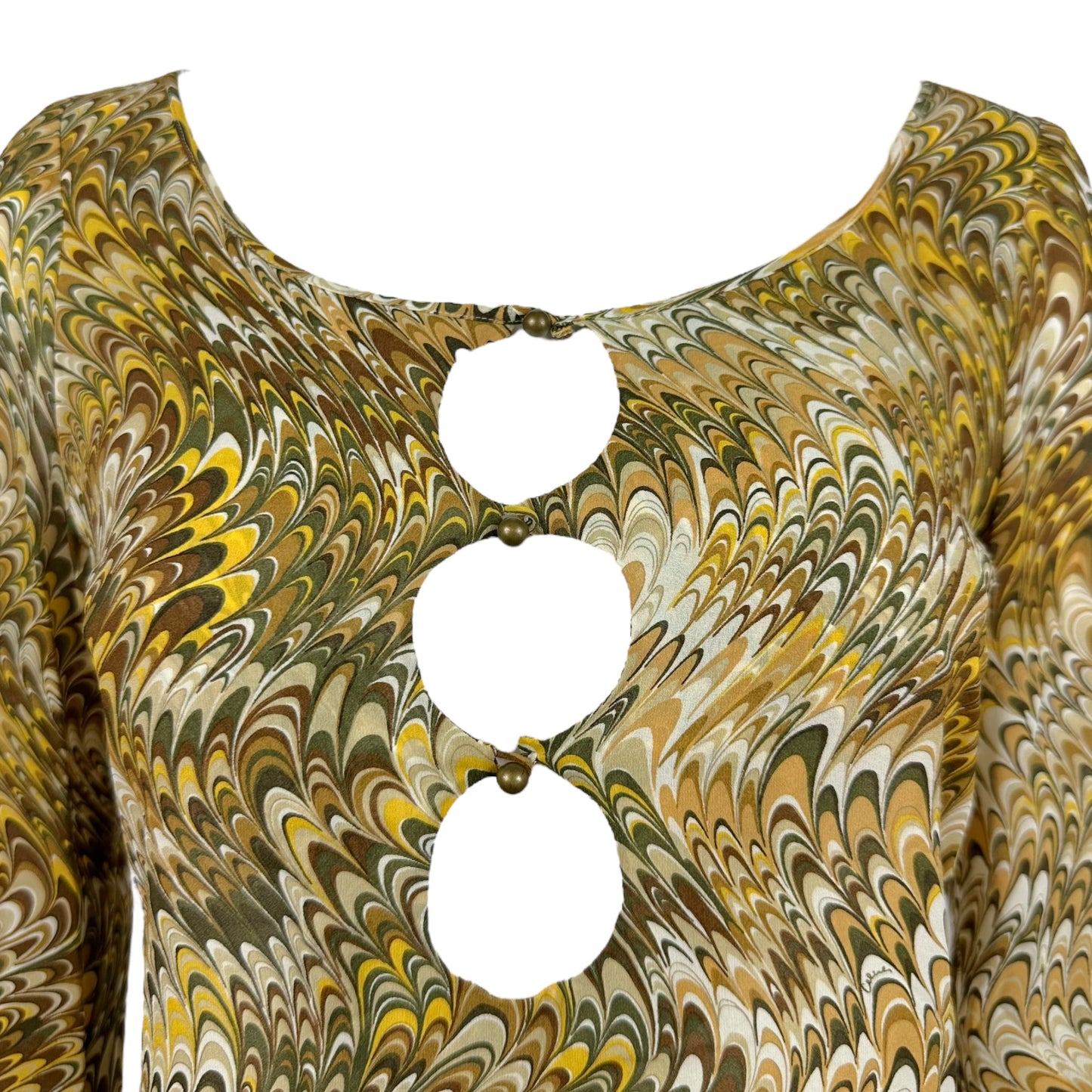 Celine by Michael Kors Swirl Print Silk Cut-Out Blouse