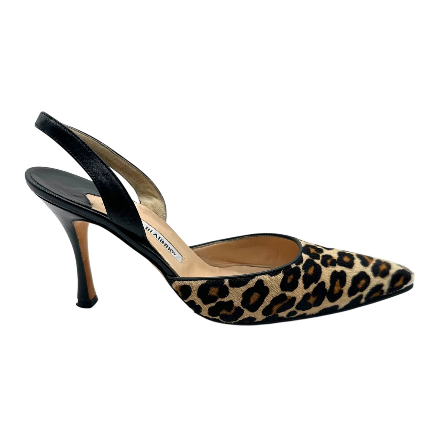 Manolo Blahnik Leopard Print Ponyhair Slingback Heels
