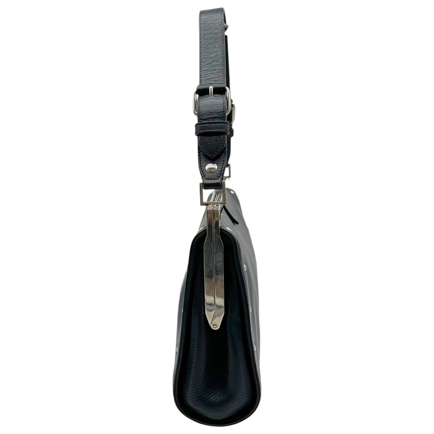 Loewe Black Studded Leather Logo Kisslock Pochette Bag