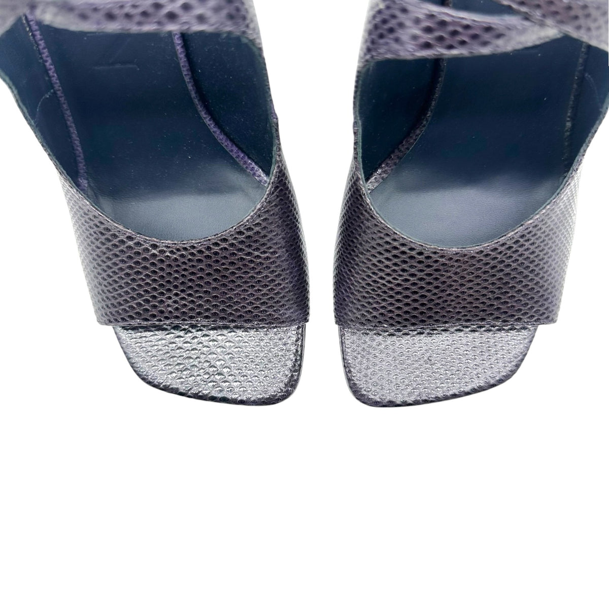Lanvin Deep Purple Lizard Skin Square Toe Sandal Heels NEW