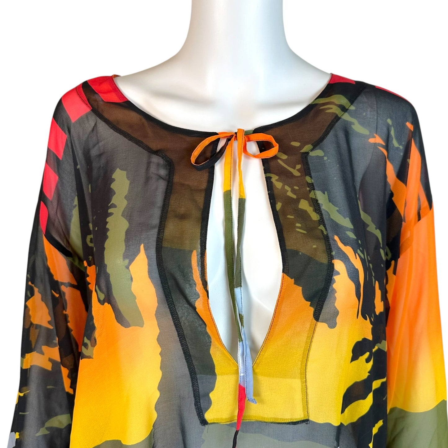 D&G Sheer Silk Mini Dress Abstract Pattern Orange Blue