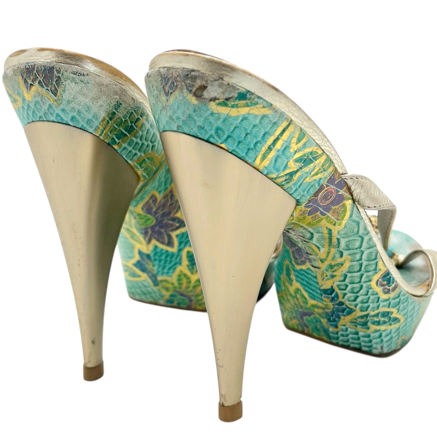Giuseppe Zanotti Blue & Gold Crystal Platform Sandals
