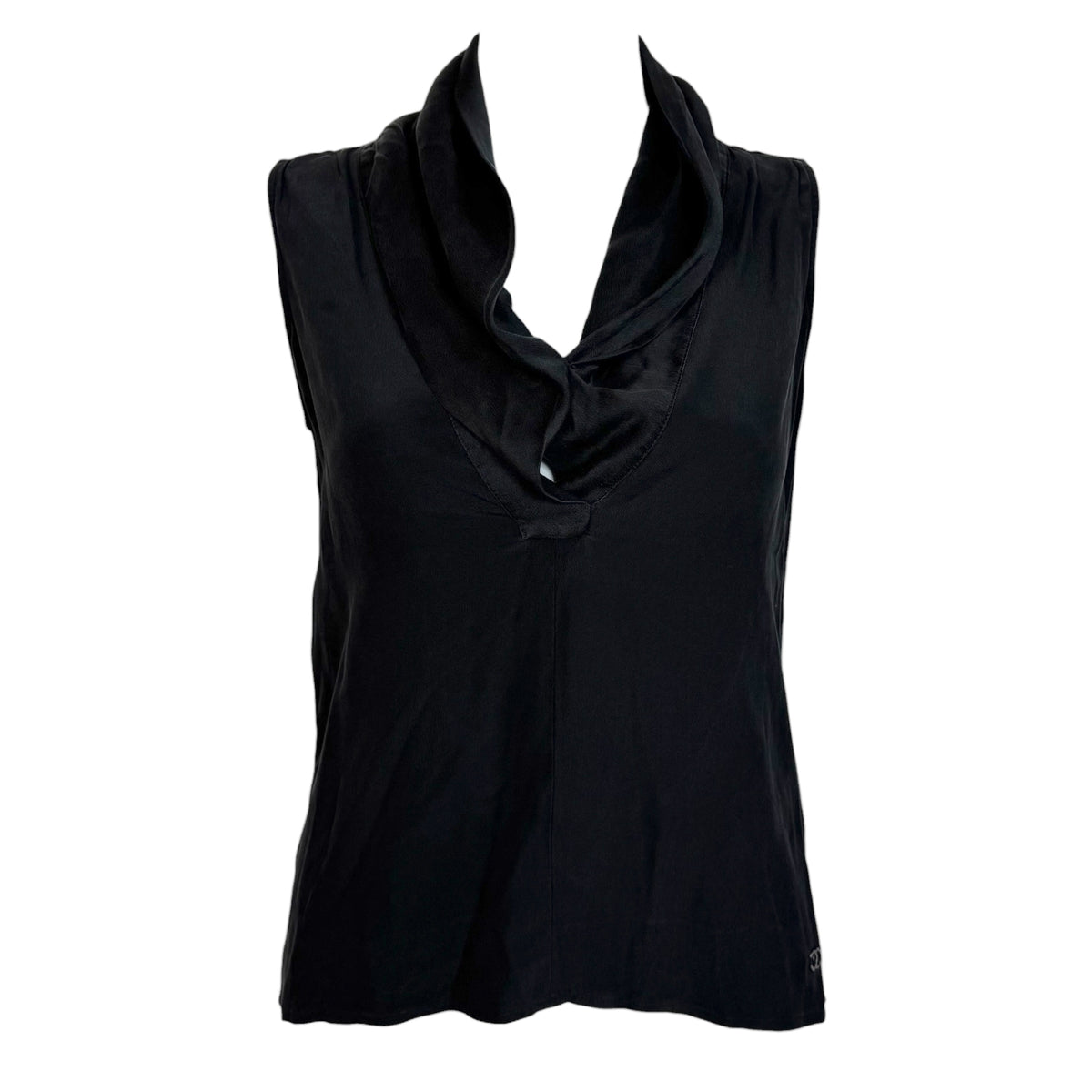 Chanel Black Silk Sleeveless V-Neck Blouse