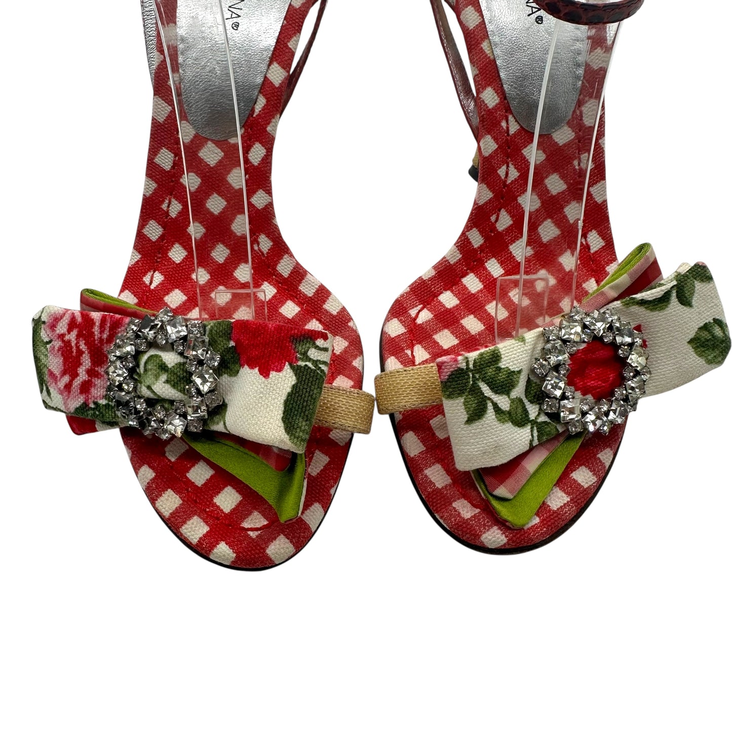Dolce & Gabbana Gingham & Python Crystal Embellished Heels